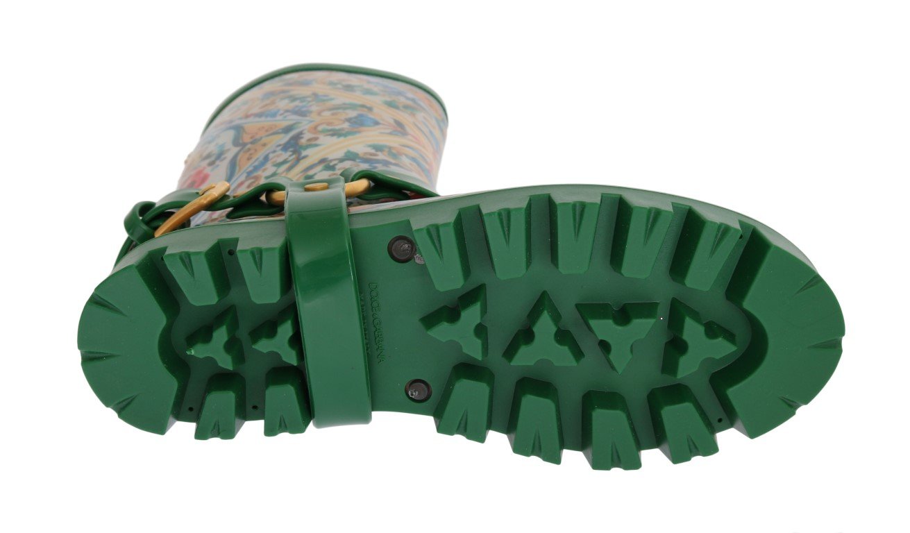 Green Majolica Print Rubber Boots