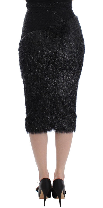 Black Viscose Wool Pencil Skirt