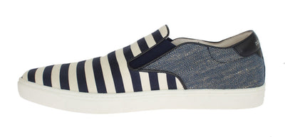 Blue White Canvas Striped Sneakers