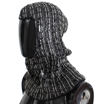 Black Wool Crystal Runway Crochet Hood