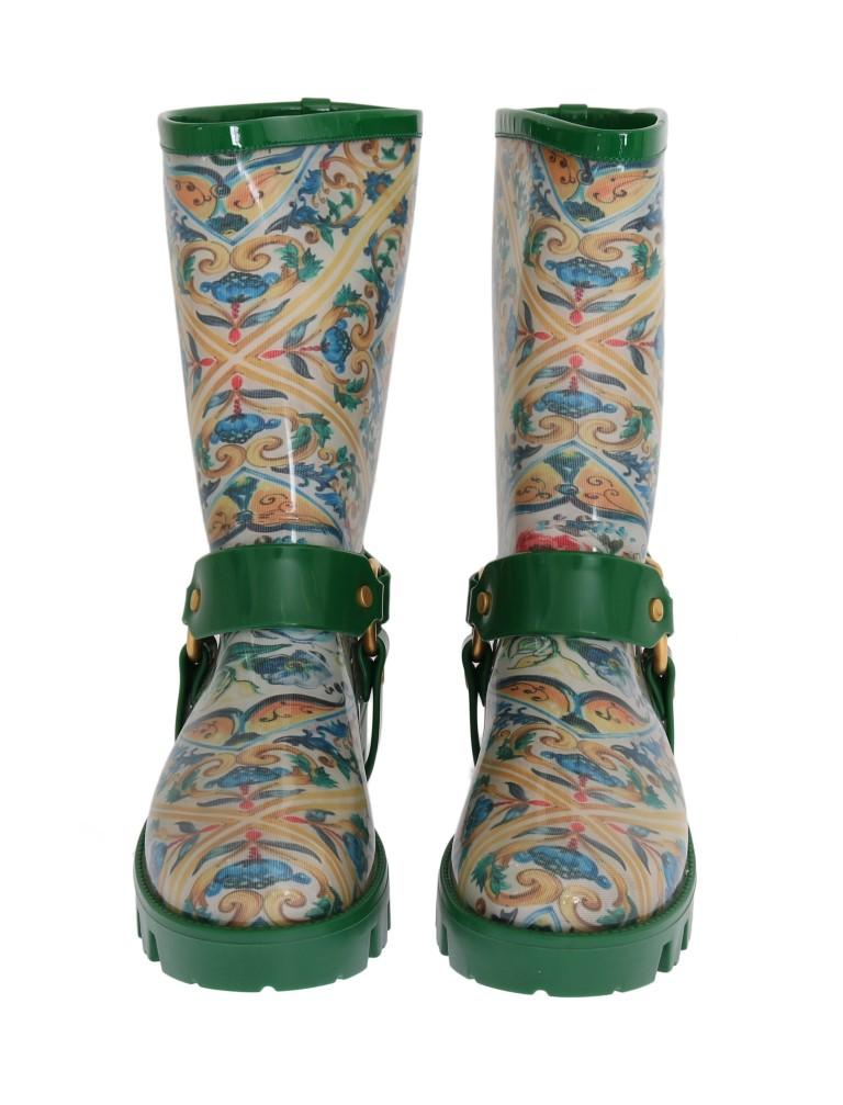 Green Majolica Print Rubber Boots