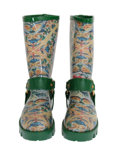 Green Majolica Print Rubber Boots