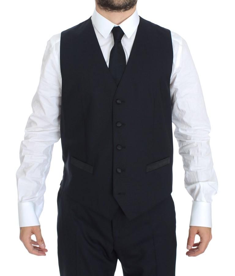 Blue Wool Silk 3 Piece Slim Suit Tuxedo