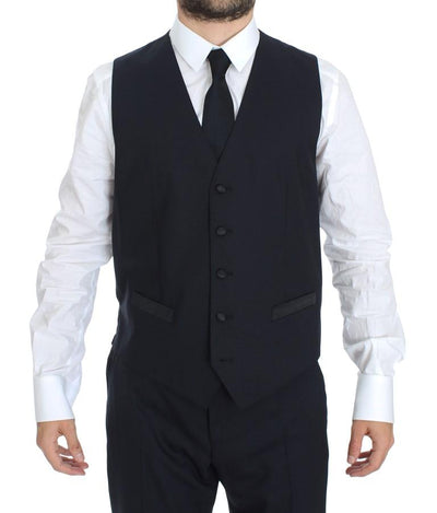 Blue Wool Silk 3 Piece Slim Suit Tuxedo