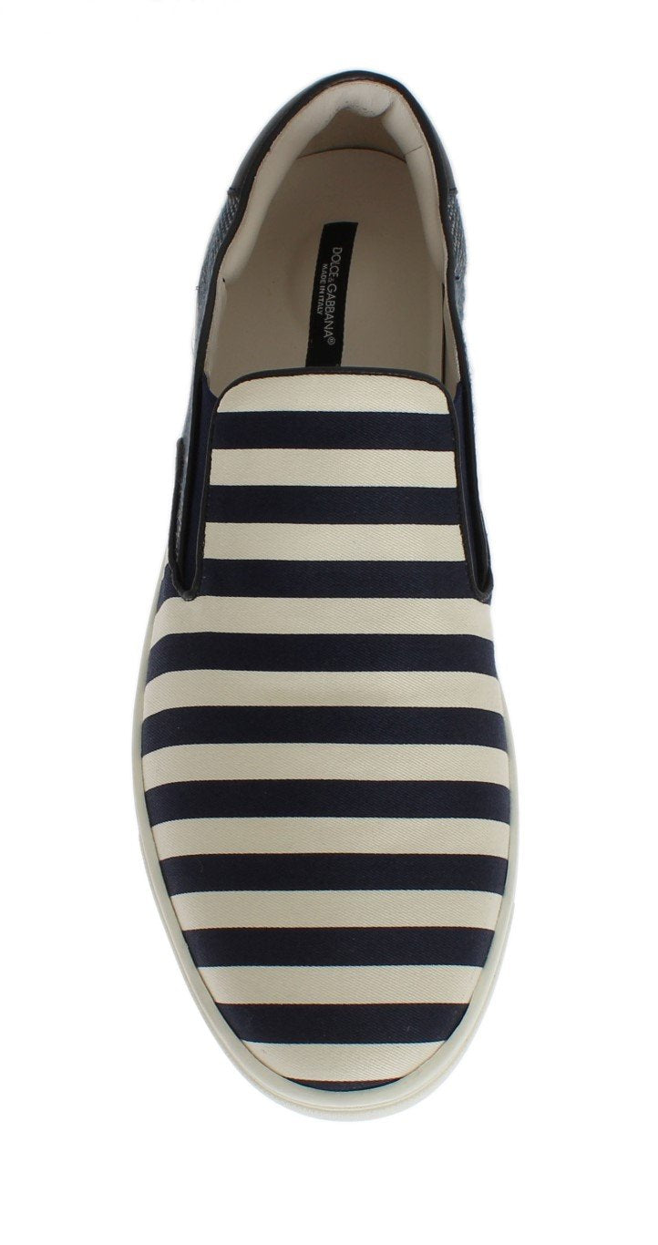 Blue White Canvas Striped Sneakers