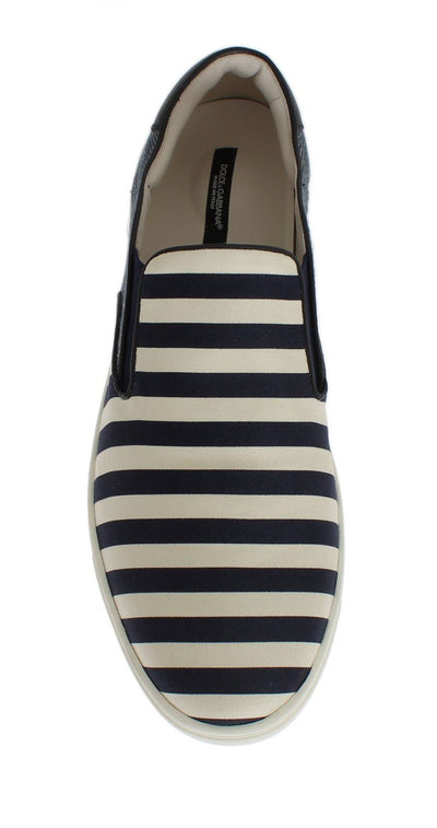 Blue White Canvas Striped Sneakers