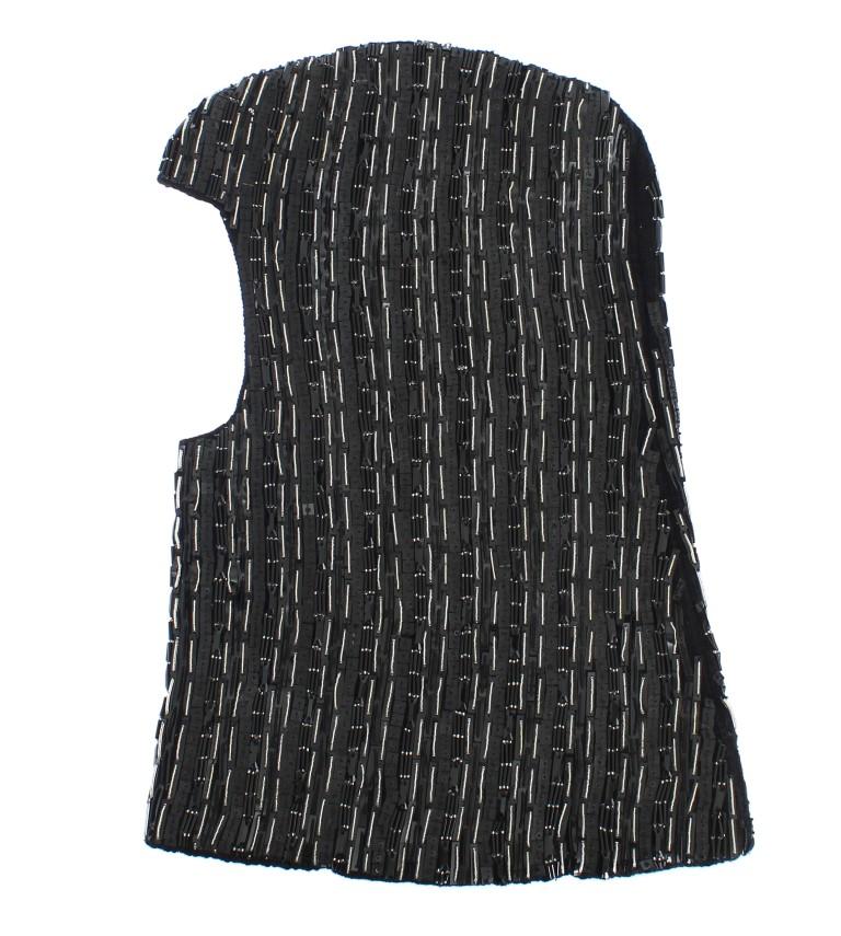 Black Wool Crystal Runway Crochet Hood