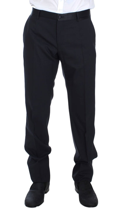 Blue Wool Silk 3 Piece Slim Suit Tuxedo