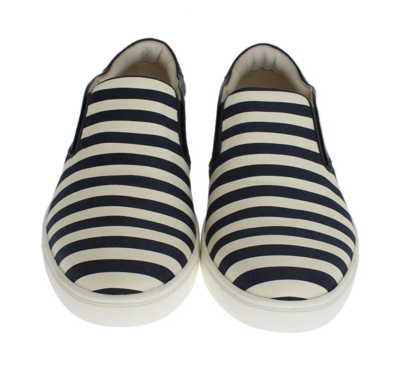 Blue White Canvas Striped Sneakers