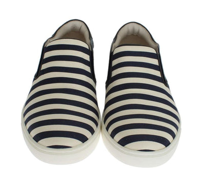 Blue White Canvas Striped Sneakers