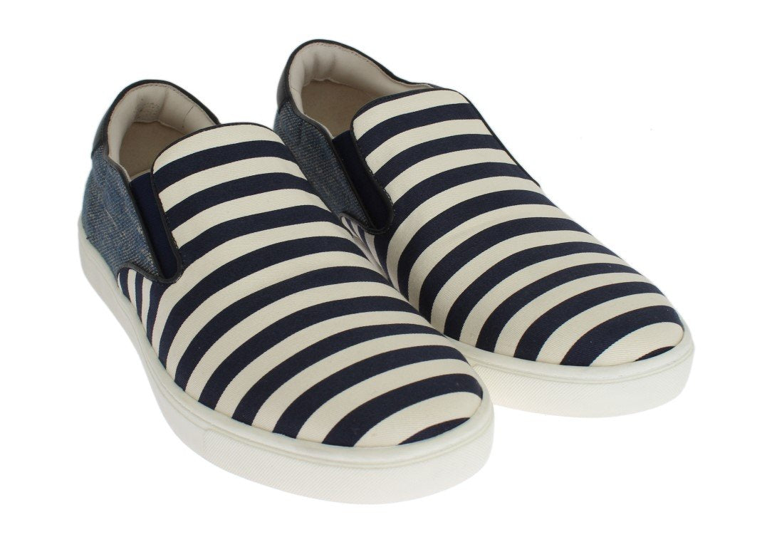 Blue White Canvas Striped Sneakers
