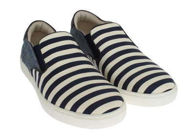 Blue White Canvas Striped Sneakers