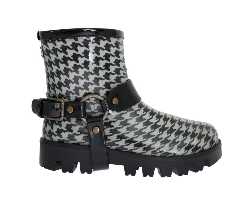 Gray Black Print Ankle Rubber Boots