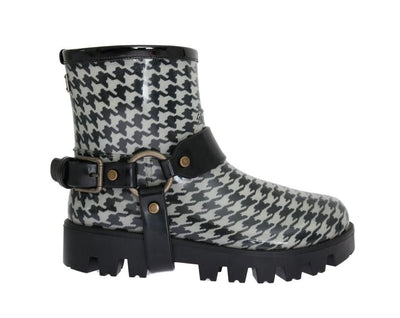 Gray Black Print Ankle Rubber Boots
