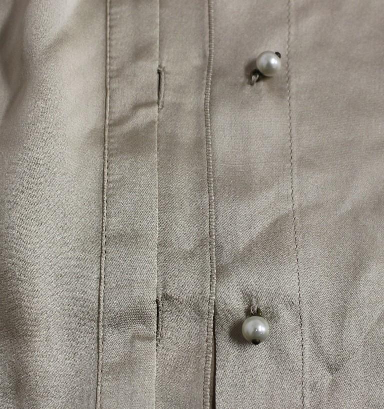 Beige silk pearl button shirt blouse