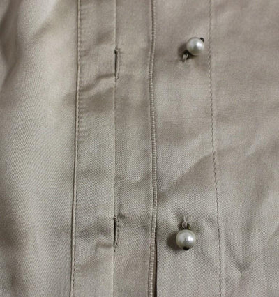 Beige silk pearl button shirt blouse