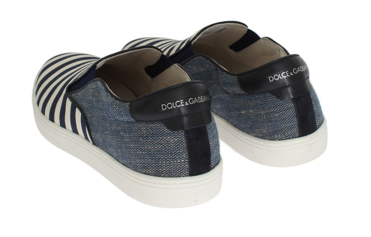 Blue White Canvas Striped Sneakers