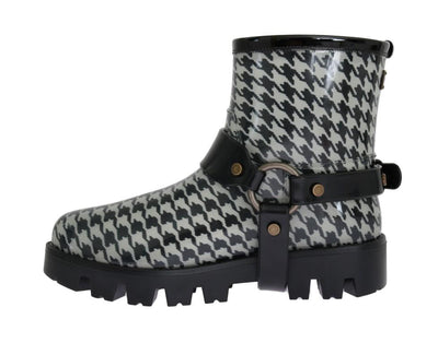 Gray Black Print Ankle Rubber Boots