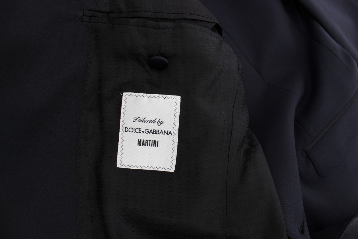 Blue Wool Silk 3 Piece Slim Suit Tuxedo