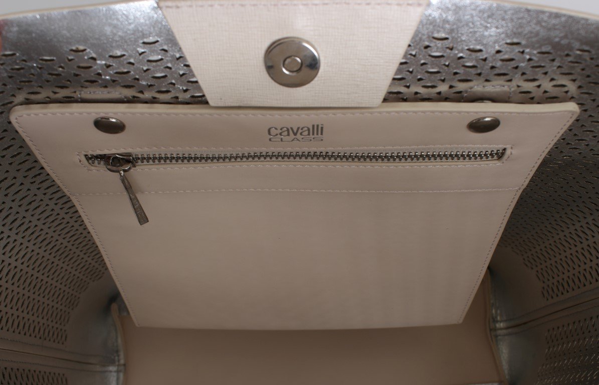 Pink Beige Leather Tote Shopping Bag