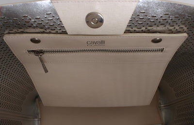Pink Beige Leather Tote Shopping Bag