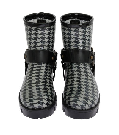 Gray Black Print Ankle Rubber Boots