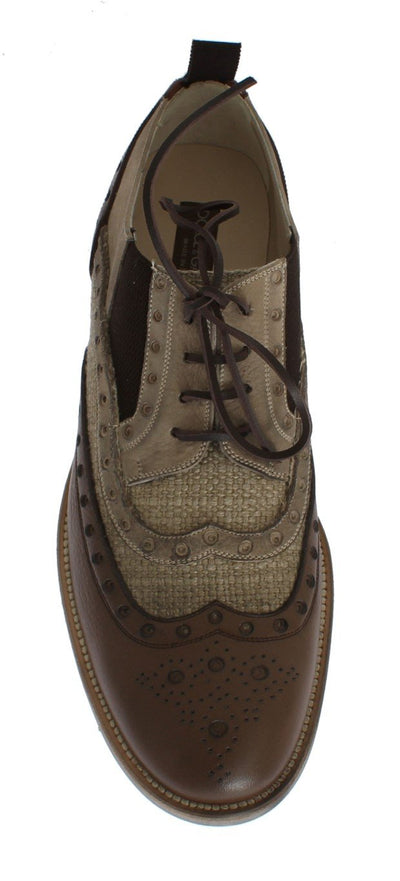 Brown Beige Leather Wingtip Shoes