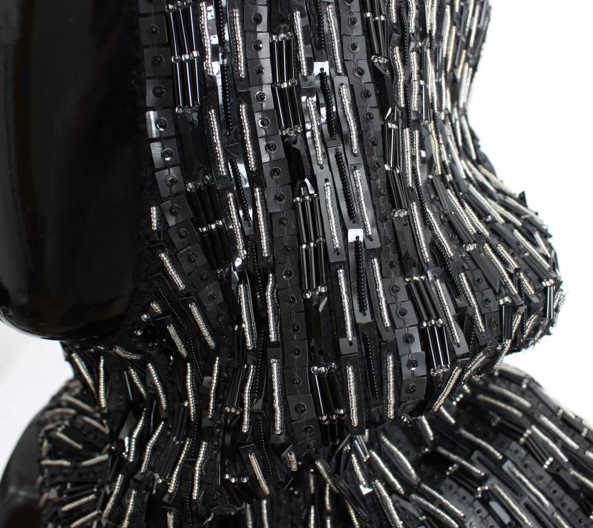 Black Wool Crystal Runway Crochet Hood