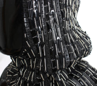 Black Wool Crystal Runway Crochet Hood