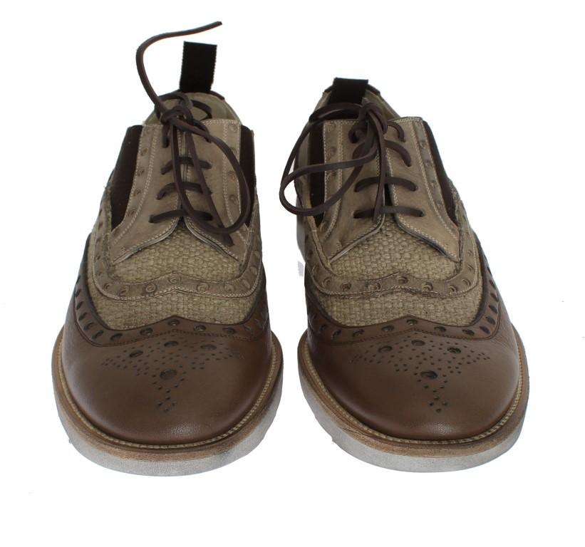 Brown Beige Leather Wingtip Shoes