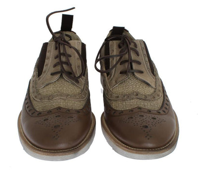Brown Beige Leather Wingtip Shoes