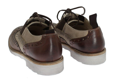 Brown Beige Leather Wingtip Shoes