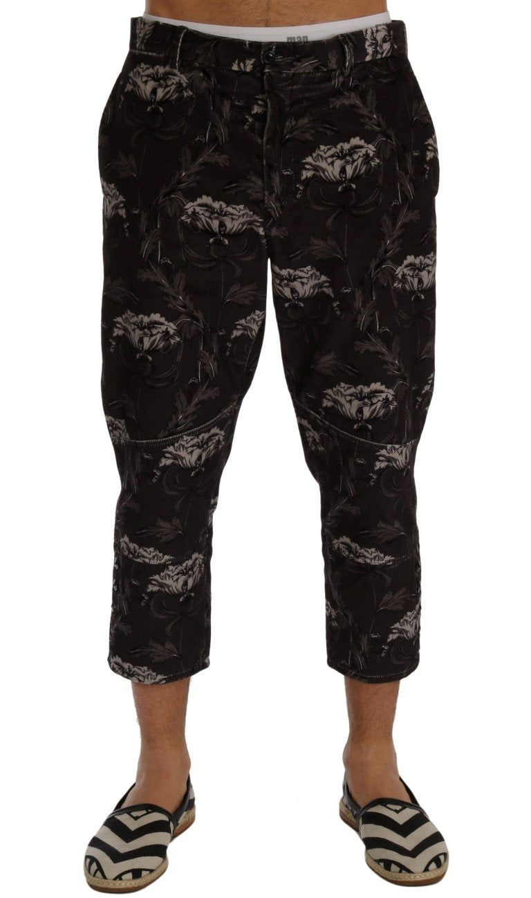 Gray Floral Print Capri Pants