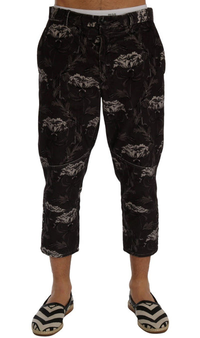 Gray Floral Print Capri Pants