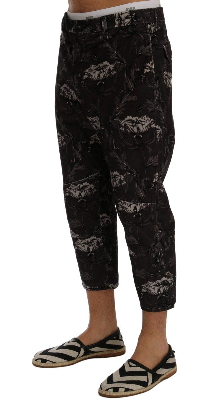 Gray Floral Print Capri Pants