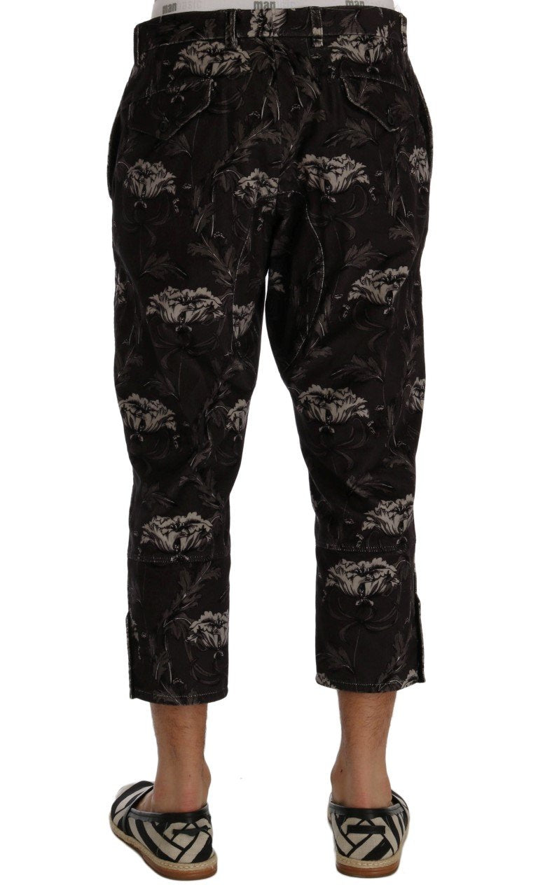 Gray Floral Print Capri Pants