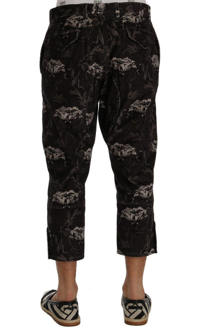 Gray Floral Print Capri Pants