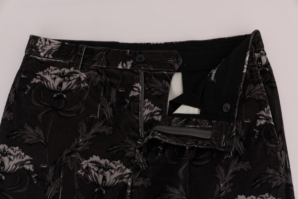 Gray Floral Print Capri Pants