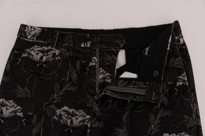 Gray Floral Print Capri Pants