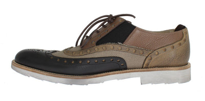 Beige Black Leather Wingtip Shoes