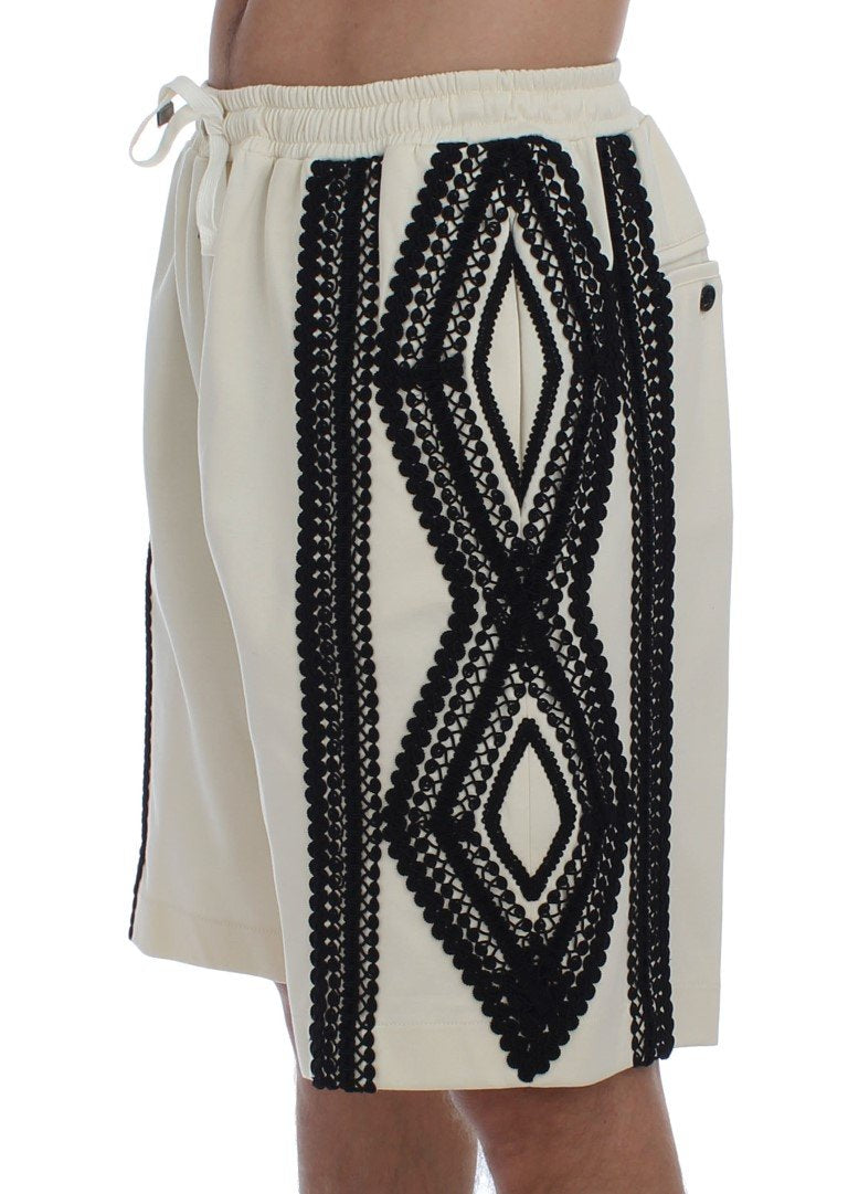 White Black Torero Above Knees Shorts