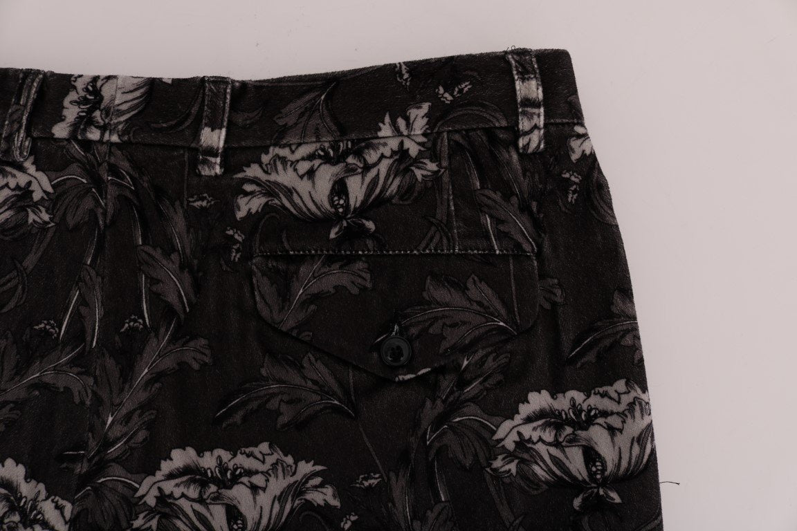 Gray Floral Print Capri Pants
