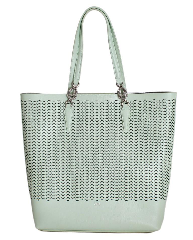 Light Green Leather Tote Shopping Bag
