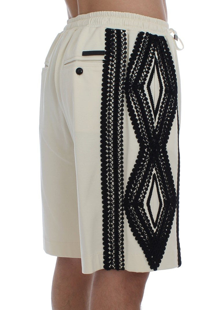 White Black Torero Above Knees Shorts