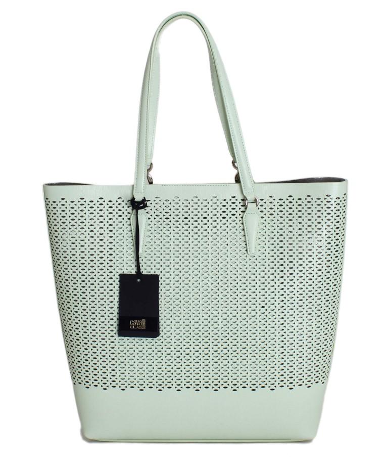 Light Green Leather Tote Shopping Bag