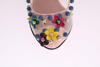 Pink Studded Floral Leather Pumps