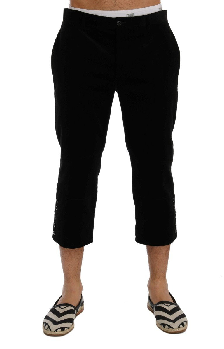 Black Cotton Corduroy Capri Pants