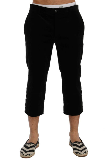 Black Cotton Corduroy Capri Pants