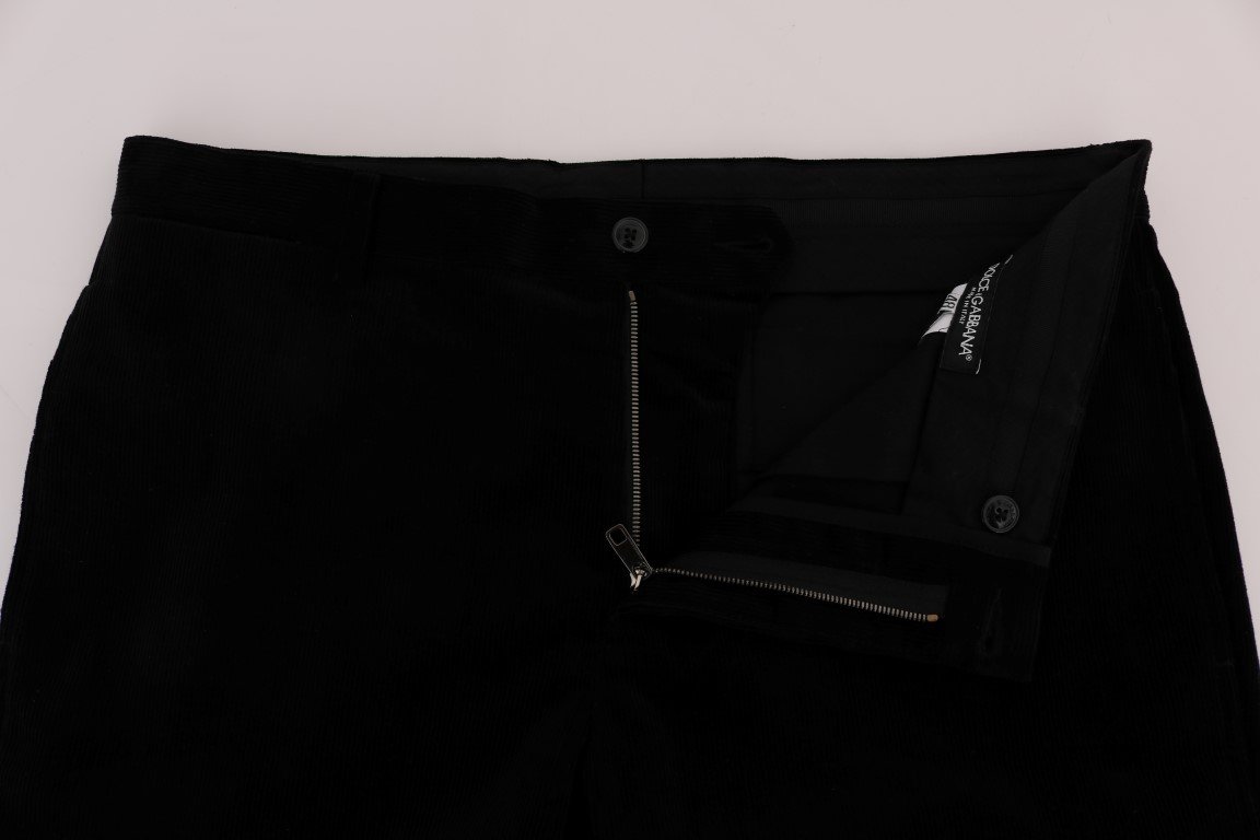 Black Cotton Corduroy Capri Pants