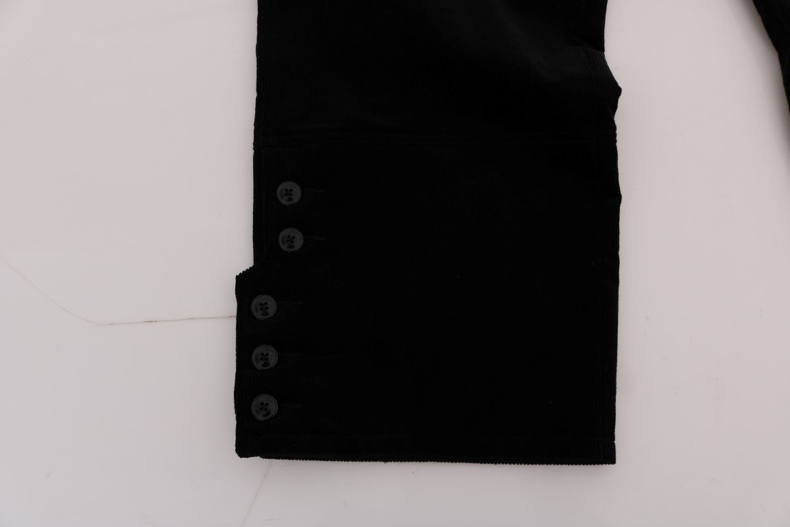 Black Cotton Corduroy Capri Pants